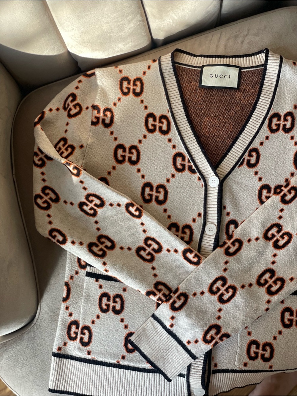 Gucci GG Monogram Intarsia Cardigan Button Down Sweater Jumper